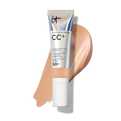 IT Cosmetics CC+ Cream - Full-Coverage Foundation With SPF 50, Color Corrector & Anti-Aging Serum, Formulated With Niacinamide & Hyaluronic Acid, Natural Finish, For All Skin Types, 1.08 fl oz