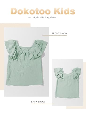 Image of DOKOTOO KIDS Girls Shirts Summer Cute Double Ruffle Short Sleeve Tie Back Bow Tee Tops 6-15 Years