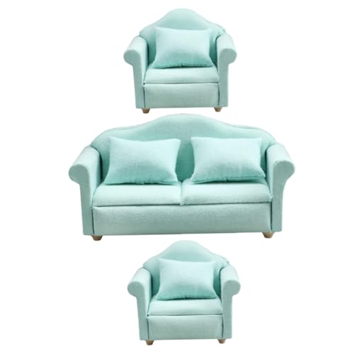 Canapé de poupée 1/12 meuble de salon de mini maison en tissu bois lot de 3 pièces déco