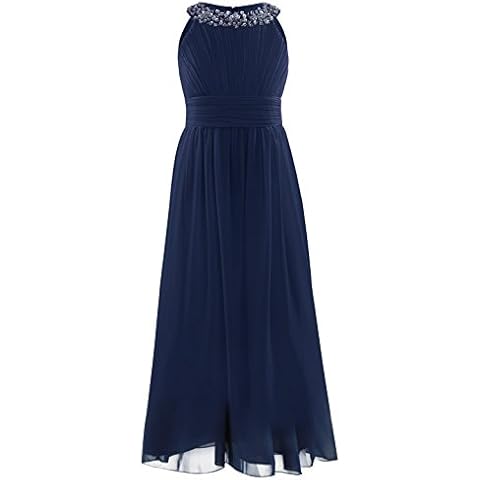 iEFiEL Mädchen Prinzessin Kleid Hochzeits Festzug Kleid Blumenmädchenkleid Festlich Kleid Abendkleid Partykleid gr. 104 116 128 140 152 164 170 Dunkel Blau 164 Cover