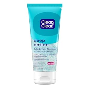 Clean & Clear Deep Action Exfoliating Facial Cleanser, Scrub & Face Wash, Pro-Vitamin B5, Lactic & Glycolic Acids, Oil-Free Gentle Daily Exfoliator for Soft, Smooth, Hydrated Skin, Vegan, 7 Fl Oz Tube
