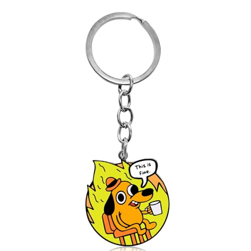 Aureliayue Funny This is Fine Dogs Keychain for Men & Women Durable Key Ring for Keys Bags Cars Cool Accessories for Keys