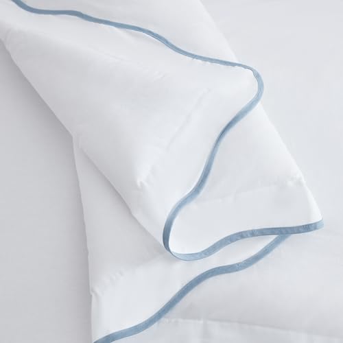 Image of Martha Stewart - King Comforter Set, Crisp & Smooth Bedding with a Cotton Percale Lightweight Feel, Reversible 3 Piece Bed Set with Matching Pillowcases (Simple Scallop Blue)