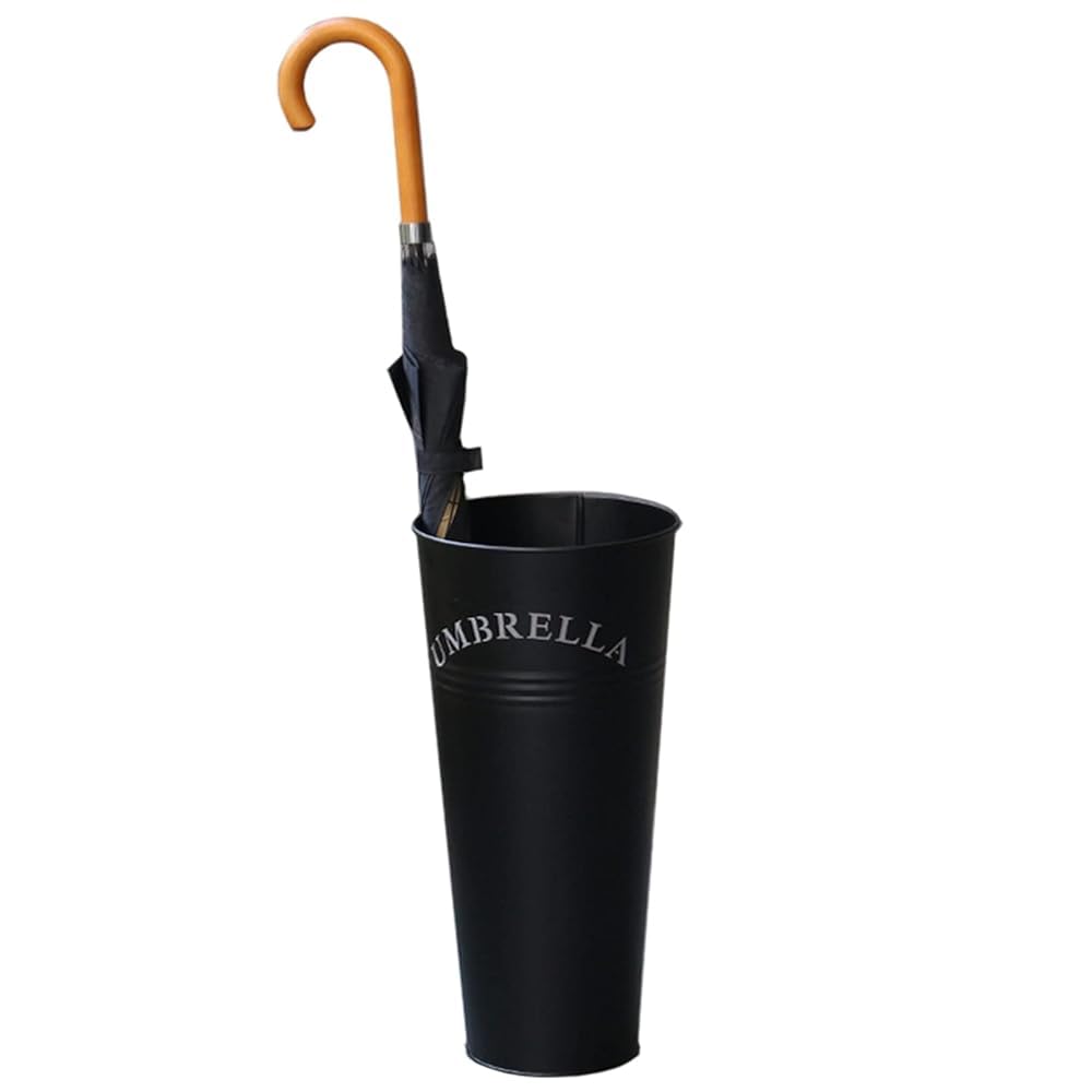 Gonmdopy Black Umbrella Stand, Household Umbrella Stand, Metal Umbrella Rack, Retro Round Umbrella Rack With Drip Tray, Floor-Standing Umbrella Bucket