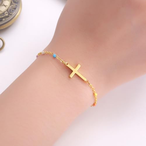 Kvekstio Christian Gifts Faith-Based Adjustable Stainless Steel Gold Cross Charm Bracelet Gift for Women, Baptism Jewelry3