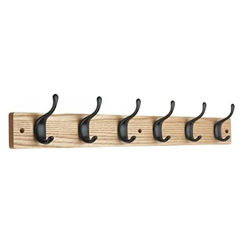 keypak Modern Wall Mounted Coat Rack, Matte Black Hooks on Wood Base (6 Hooks, Ash Effect) Cover