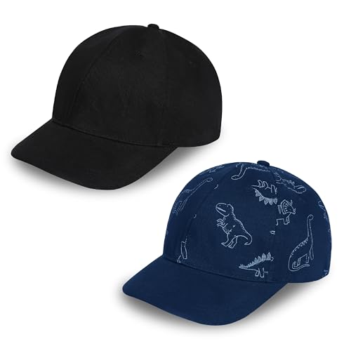 GURJIAXI 2 Packs Toddler Baseball Hat Baby Baseball Cap Kids Boys Girls Dinosaur Hats Infant Baseball Cap 0-6T Black&Navy Dino S