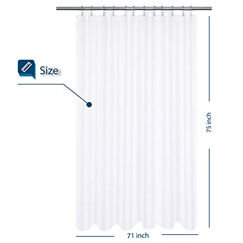 Image of Longer Shower Curtain with 75 inch Height Fabric, Waffle Weave, Hotel Collection, Water Repellent, 230 GSM Heavy Duty, Machine Washable, White Pique Pattern Decorative Bathroom Curtain