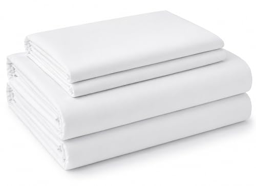 Parure de lit infroissable blanche 50% coton lit double avec 2 taies - 3