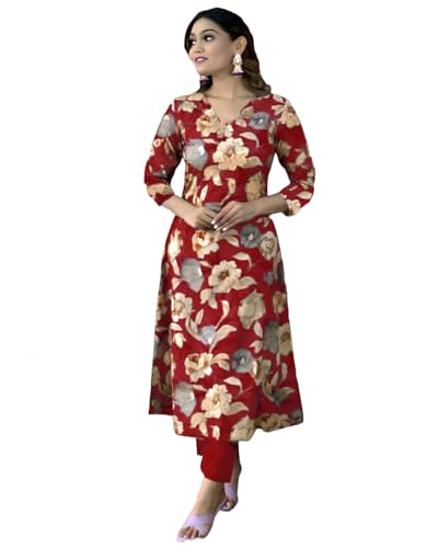 Image of GoSriKi Women's Cotton Blend Printed Kurta with Pant
