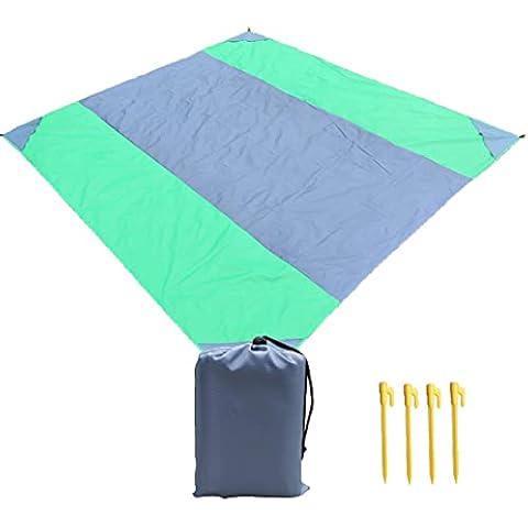 Extra Large Beach Blanket Quick Drying, 10'X 9' Outdoor Picnic Blanket for 7 Adults, Sandproof Waterproof Portable Picnic Beach Mat with 4 Stakes & 4 Corner Pockets, Packable w/Bag (Green) Cover