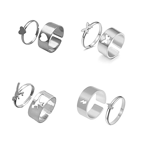 Image of COLORFUL BLING Butterfly Knuckle Stacking Rings Set Knuckle Heart Lightning Dinosaur Adjustable for him and her Couples Friendship Best Friends Matching Promise Love Wedding Jewelry