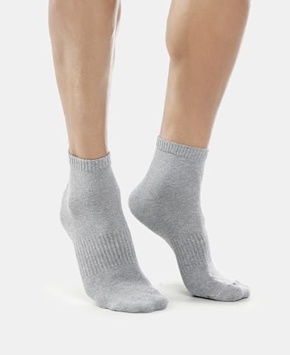 Jockey 7106 Men's Compact Cotton Stretch Ankle Length Socks With Stay Fresh Treatment (Pack of 2), Navy & Mid Grey Melange