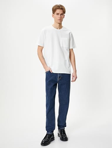 KOTON Erkek Bisiklet Yaka Kısa Kollu Basic Tişört, Ekru (010), M - Görsel 3