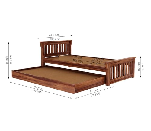 Ferrovilla Muis Trundle Single Sheesham Wood Bed for Bedroom | Solid Wood | Without Storage | Single Size | Bedroom Furniture | 2 Years Warranty - Image 2
