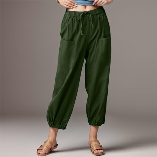 Women's Summer High Waisted Baggy Harem Pants Casual Drawstring Ankle Length Baggy Trousers Slacks with Pockets2