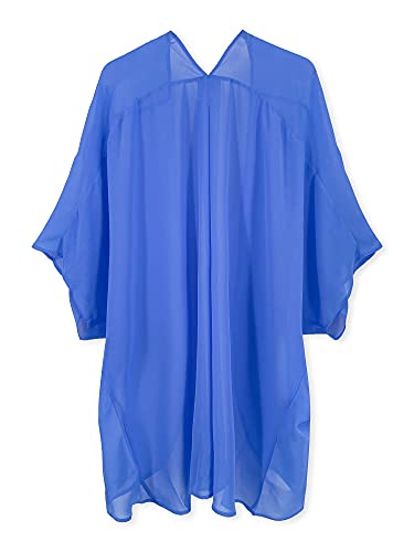 Moss Rose Women's Beach Kimono Coverup Sheer Chiffon Cover Ups, Casual Loose Open Front Cardigan Tops Solid Blue