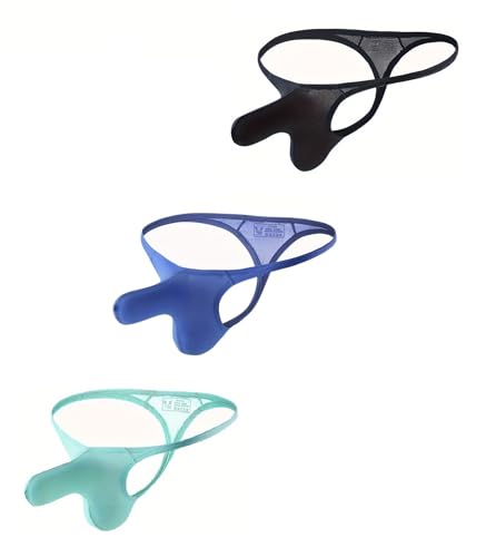 Men's Ice Silk thong Underwear U Drum Bag Sexy Pink green/Dark blue/Purple blue 3-piece Set