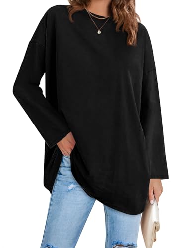Fisoew Women's Long Sleeve Oversized T Shirts Loose Casual Crewneck Tunic Tops Soft Blouse