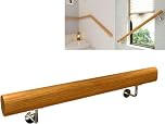 ybaymy 100CM Wooden Handrail Complete Set Staircase Handrail Wood Banister Anti-Slip Stair Railing with Metal Bracket Fitting for Indoor Outdoor Elderly Children Loft Safety Stairway Support Rods