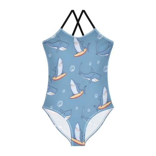 Sharks Surfboards Pattern Girls One-Piece Swimsuit Beach Swim Bathing Suit