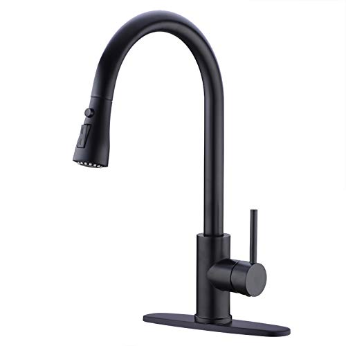 Delle Rosa Kitchen Faucet, Matte Black Kitchen Faucet, Pause Function Pre-Rinse Kitchen Faucet with Pull Down Sprayer, Kitchen Faucet with Deck Plate