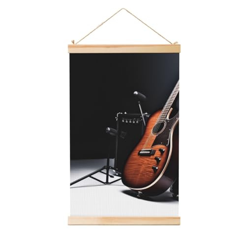 Tableau guitare impression sur toile avec cadre en bois pour salon 91x61 cm