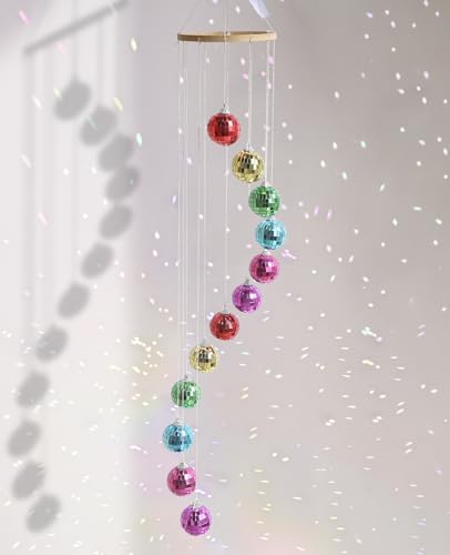 AceList Hanging Disco Ball Decor Rainbow Sun Catcher 34.5 Inch Colorful Handmade Light Reflecting Hanging Decor for Window Indoor Room Patio or Garden - Unique Sparkle Home Accent & Gift