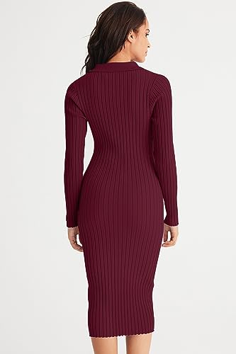 MEROKEETY Womens 2025 V Neck Ribbed Sweater Dress Long Sleeve Bodycon Knit Midi Dresses2