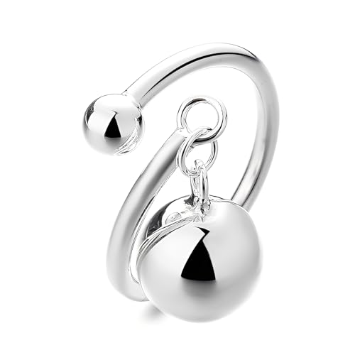 Bague réglable en argent avec breloque double sphère pour doigts forts