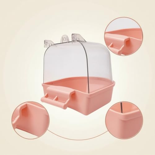Yunhgft Wellensittich Badewanne & Dusche für Käfige, hängend, transparent Bad Käfig Zubehör für Kanarienvögel, Rosa, Rosa-3