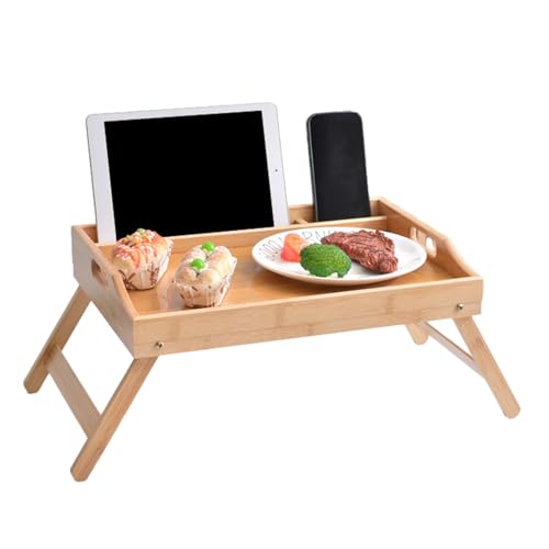 Table De Plateau De Lit – Plateau De Petit-déjeuner en Bois, Table De Salle À Manger À Pieds Pliables avec Fonction De Hauteur Réglable | De Repas Portative pour Comptoir, Placard, Armoire Étr