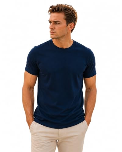 Image of Men's Essential 100% Cotton Crew Neck T-Shirt - Plain, Short Sleeve, Regular Fit, Premium, Super Soft, Classic Everyday Wear
