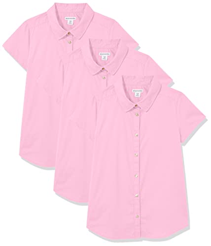 Amazon Essentials Girls' Uniform Short Sleeve Stretch Poplin Button-Down Shirts, Pack of 3