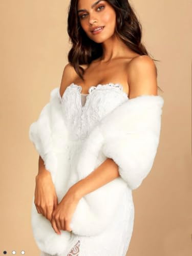 Women’s Wedding Faux Fur Shawl and Wraps Bridal Faux Fur Stole Cape Winter Fur Scarf for Bride and Bridesmaids2