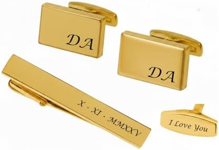 Personalized Stainless Steel Gold Cufflink & Tie Clip Set Custom ...
