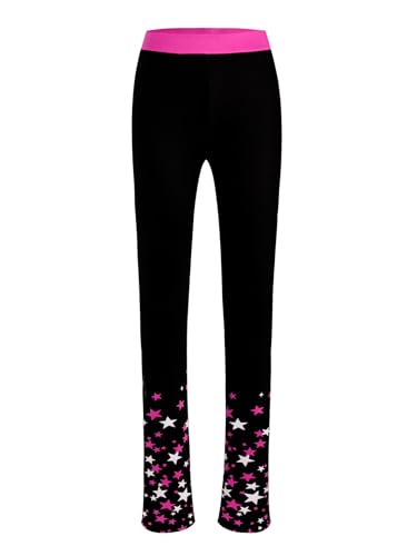 Kids Girls Figure Skating Pants Color Block Star Printed Ice Skating Practice Leggings Footless Dance Training Tights3