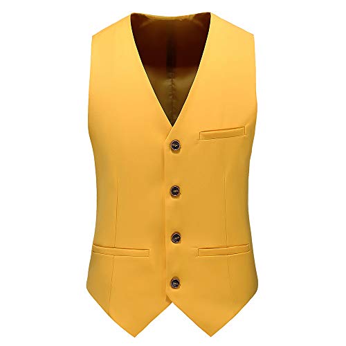 Uninukoo Mens Suit Vest Slim Fit Casual Waistcoat Four Buttons Tuxedo Suit Vest Us Size 32 (Label Size L) Yellow #TOP8