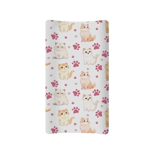 Eheartsgir Cartoon Cat & Paws Baby Changing Table Cover Cradle & Bassinet Stretchy Fabric Sheets for Boys and Girls Compatible with 32