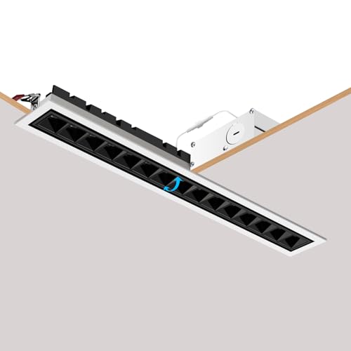 Image of 20W Recessed Linear LED Lighting, 3000K 1200LM Spotlightwith Beam Angle Adjustable, Downlight Indoor with TRIAC /ELV /0-10V Dimable ETL Driver in Junction Box (Ra95 /36 /White Trim Black Body)