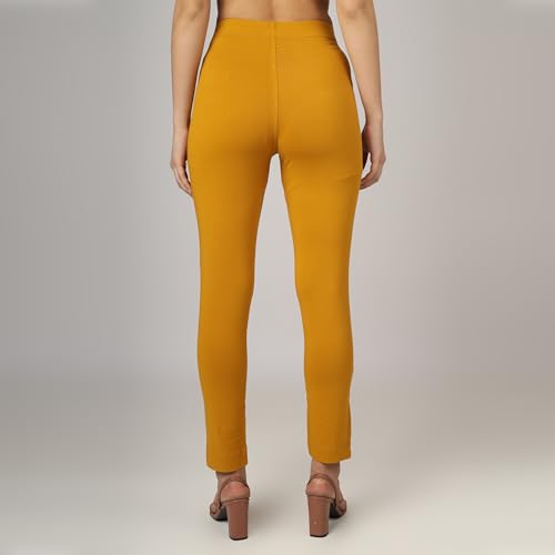 Image of ON&ON Women's Cotton and Lycra Stretchable Slim Fit Straight Pant | Trouser for Casual Wear and Office Wear