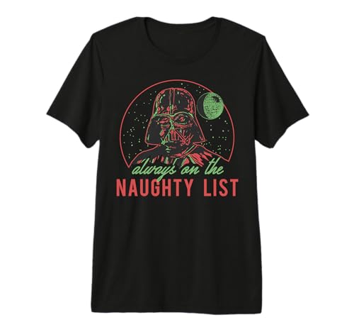 T-shirt Star Wars Noël Vador Naughty List coton premium geek pour fêtes de fin d'année