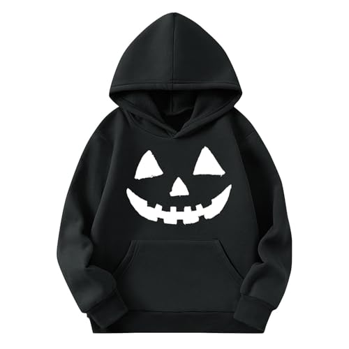 Halloween Hoodies for Boys Girls Smiling Pumpkin Printed Hooded Sweatshirts Long Sleeve Pullover Tops with Pocket4