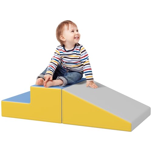 HOMCOM Parcours motricité bébé modulable, Jouets d'escalade, Mousse Blocs de Construction Jouets éducatifs, 2 Briques géantes en Mousse, pour Enfants 12 à 36 Mois, Multicolore
