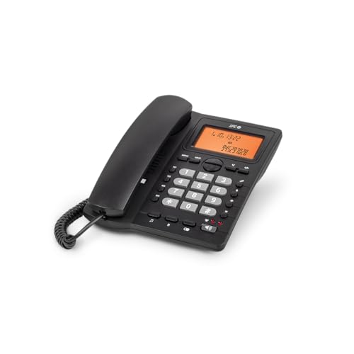 SPC Office ID 2   Teléfono Fijo con Pantalla iluminada, 4 memorias directas y 10 indirectas, 2 Niveles de Timbre, identificador de Llamadas, señal Luminosa, Manos Libres, sobremesa o Pared – Negro