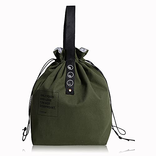 LELE LIFE Sac à déjeuner isotherme en toile avec cordon de serrage, ouverture large, pliable et léger, pour le travail, le bureau, les pique-niques, vert