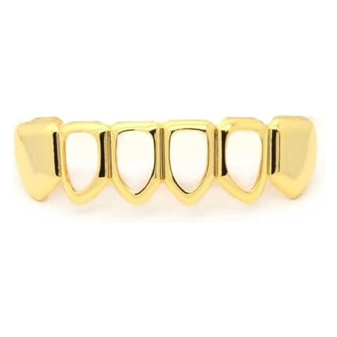 JINAO Bottom Grillz Rapper Costume Fit 18K Gold Plated Four Open Face Bottom Grills for Your Teeth for Women Men Christmas gift (Bottom)) Cover
