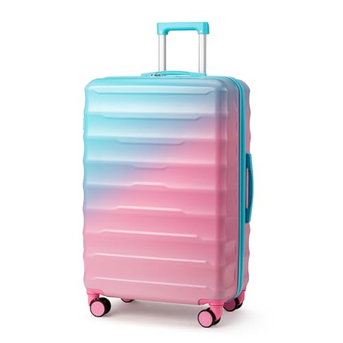 Karl home 28 Inch Checked Luggage, PC+ABS Hardshell Multicolor Check-in Suitcase with Spinner Wheels & TSA Lock, Lightweight Large Luggage for Travel - Gradient Pink & Light Blue