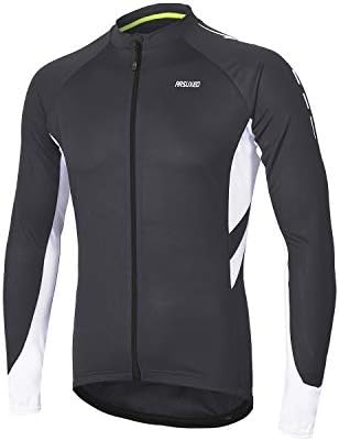 ARSUXEO Men's Cycling Jersey Long Sleeve Full Zipper Cycling Top with 3 Deep Pockets Bike Shirt 6030