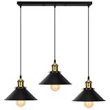 iDEGU Lámpara de Techo Industrial Vintage, Estilo Edison 3 Luces Lámpara Colgante E27 Iluminación Colgante de Interior de Metal para Comedor, Salon, Bar, Café - Ø220MM, Negro